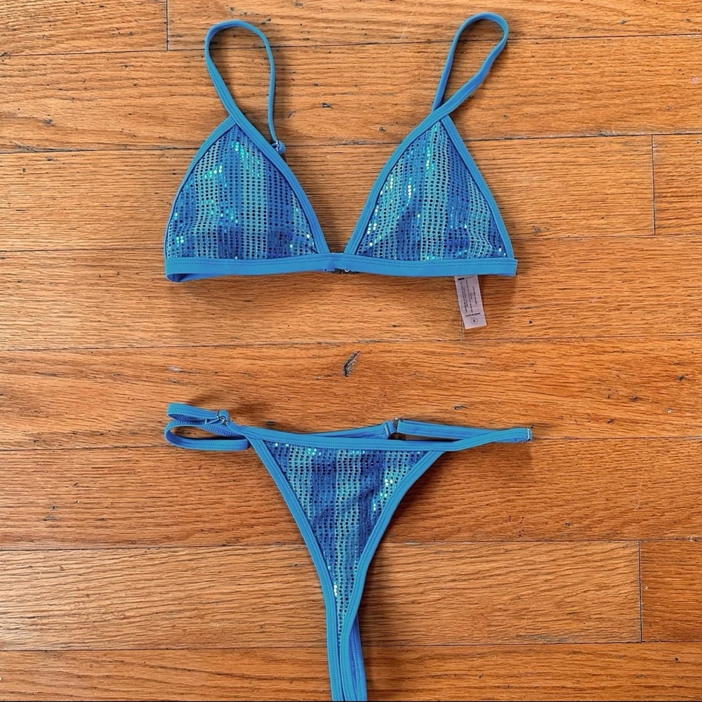 Blue Sequin Bikini Set